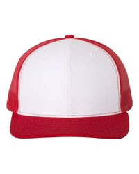 Richardson 112 - Trucker Snapback - WHITE/RED - OSFA | Richardson Trucker Snapback Cap in White/Red Size Adjustable | Mesh