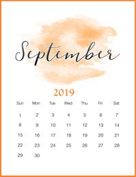 Watercolor 2019 September Printable Calendar