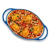 Our slow cooker cassoulet recipe with tender Great Northern Beans, chicken thighs, sausage and veggies is a welcome, hearty dinner after a long day.