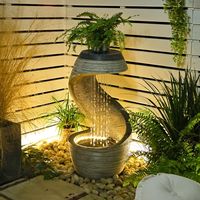 SERBILHOME Garden Outdoor Water Fountains Waterfall - Indoor Floor Standing Outdoor Fountain 35" Modern Curved Fountain Contemporary Design with LED Lights for Home Garden, Yard, Patio, Office