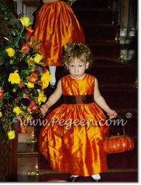 Pumpkin Orange and Chocolate Brown  flower girl dress