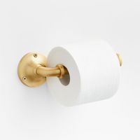 Sometimes it's the small things that pull a room together. That's why we've designed a hardware collection with modern silhouettes, clean lines and a touch of tradition to give your bathroom that perfect finishing touch. We named this toilet paper holder Classic for a reason-a slender rod with raised accents curves into a round, tapered wall plate for a timeless look. Crafted of brass with a gleaming brushed finish, the wall-mounted fixture has smooth edges and an open end for effortless roll re