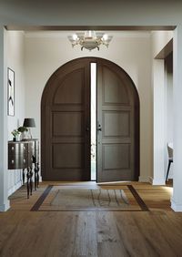 Round Top 3 Panel Transitional Home Style Mahogany Exterior or Interior Double Door