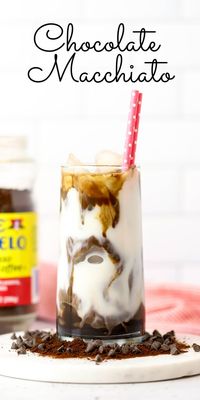 4 minutes · Vegetarian · Serves 1 · Iced Chocolate Macchiato, chocolate coffee, iced coffee, how to make a macchiato with instant coffee, instant coffee recipe,