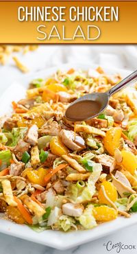 This Chinese Chicken Salad is a healthy dinner or lunch that is truly unique! Make with fresh lettuce, cabbage, chicken, and crispy toppings, and a delicious homemade salad dressing.