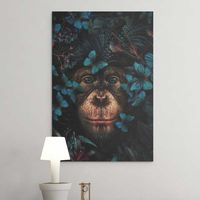 Ce tableau Singe Design représente un chimpanzé dans la jungle. Avec ses yeux bleus, son sourire et son air gentil, ce portrait en fera craquer plus d'un. Une oeuvre absolument magnifique mettant en avant le singe dans son habitat naturel.   Ce Tableau Singe Design est un parallèle à la liberté que représente le singe. Cette toile exprime le côté exotique du singe et de son sentiment de bien être lorsqu'il est plongé dans la jungle. Ce tableau apportera de la nature et de l'exotisme à votre déco