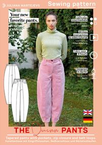 Tapered pants sewing pattern for ladies, XS-XXXL