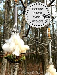 Spring is just around the corner, and birds will be busy building their nests. Give them a helping hand by providing things that they can use while nesting. And, while you’re helping out our feathered friends, you’ll also be adding something pretty to your yard.   Supplies: Wire Whisk, Moss, Burlap or Other Natural Fiber Fabric, Straw, Twigs, Dead Leaves, Loose Wool or Cotton, Twine, Beads. Note: Do not use drier lent because it may contain chemicals that are harmful to birds. Also, re…