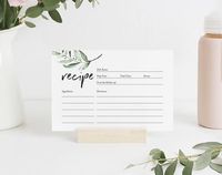 Recipe Card Printable, Recipe Card Bridal Shower, Recipe Card Template, Greenery Recipe Card, 4x6, PDF Instant Download #BPB330_19 - Bliss Paper Boutique $5.00