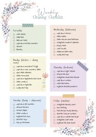 Weekly Cleaning Schedule Floral Theme Printable - Etsy