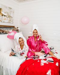 Did someone say girls night?! 💖 Feel The Energy Cream White Satin Leopard Pajama Set Feel The Energy Hot Pink Satin Leopard Pajama Set