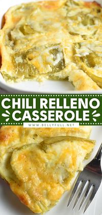 This breakfast casserole is a cheater version of a classic Mexican food! With layers of gooey cheese and peppers plus a topping of baked eggs, this Chicken Relleno Casserole recipe is delicious. Save this easy breakfast idea!