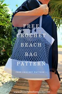 The Summer Essentials Crochet Beach Bag Pattern is easy to crochet and a large enough crochet tote bag to hold all of your beach essentials.