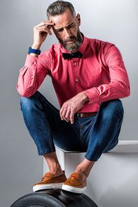 Male model Celso Viana wears a total look by Piermont menswear. The casual denim & shirt combi is crowned by a black bow tie. Celso was captured for this fashion shoot by Victor Hugo photography. 
#Classy.smart.casual.mens.fashion #elegant.jeans.outfits #barber.men.beard.styles