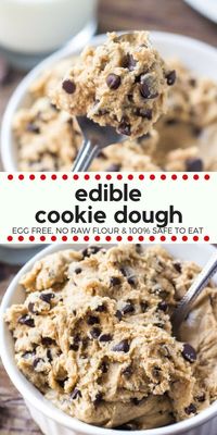 If you love cookie dough then you need to try this edible cookie dough. It's made without eggs and no raw flour, so it's completely safe to eat. So get out your spoon and pour yourself a cold glass of milk - because this eggless cookie dough is delicious. #cookiedough #egglesscookiedough #ediblecookiedough #chocolatechipcookies 