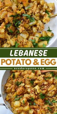 Here's a potato idea for dinner, lunch, or breakfast! Cooked in warm Mediterranean spices, this Lebanese potato and egg is delicious. Save this easy side dish recipe and enjoy this Batata Wa Bayd!