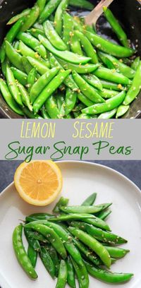 A citrusy and tasty vegetable side dish - Stir-fried Lemon Sesame Sugar Snap Peas! Serve with a meal as a side, eat alone for a sweet tangy snack, or add to pasta and salads. Naturally vegan and gluten-free. #trialandeater #sugarsnappeas #snappeas #lemon