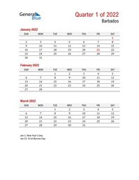 Free quarterly calendar for Barbados with holidays. Holiday calendars in PDF, Word, and Excel are printable and easy to customize.