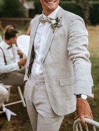 Men's Linen Suits Beach Wedding Beige 2 Piece Solid Colored Summer Suits Tailored Fit Single Breasted One-Button 2024 2024 - $90.23