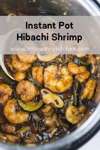 Easy dump and start Instant Pot hibachi shrimp cooked in 0 minutes on high pressure! The sauce is so tasty so doubling the amount might be a good idea!