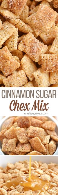 This cinnamon sugar chex mix is SO GOOD. It's super easy to make, and the sweet buttery crunch is insanely addictive! Such an awesome snack idea for parties, Christmas, Super Bowl, school snacks, mid-afternoon cravings, everything! It's Churro Chex Mix - So good!