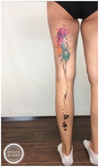 Watercolor Child Balloons - Tattoo by Stechpunkt (Girl Drawing from Indrė Bankauskaitė)