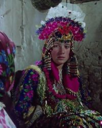 Traditional Macedonian bridal clothing of the Muslim population inhabiting the villages of Labuništa and Oktisi, in the Struga Drimkol region. Source: RTV Skopje