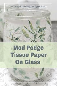 I love to transform glass items with paint and other mediums. This tissue paper craft is fun and easy and really inexpensive! #dollartreecrafts #glasscrafts