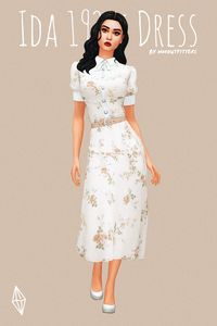 An old-timey vintage dress with various patterns to blend into your decades challenge. Find it at the top of our list of vintage TS4 dresses!