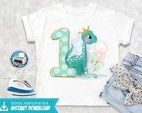 Dinosaur First Birthday Iron On Shirt - Princess Dino Outfit - Decal Digital Transfer - INSTANT DOWNLOAD