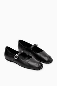 PLEATED LEATHER MARY-JANE BALLET FLATS - BLACK - Shoes - COS