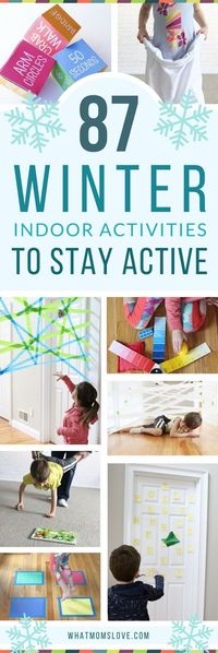 The Best Active Indoor Activities for Kids - perfect for Winter snow days! Such fun gross motor games and activity ideas for toddlers, preschoolers and up to help them burn energy, blow off steam and beat cabin fever! For the full list visit www.whatmomsl