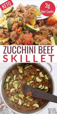 This Mexican Zucchini Beef Skillet is sure to become one of your favorite keto one pot meals! This easy low carb ground beef recipe is a simple ketogenic dinner idea.