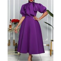 Season:Summer,Spring,Winter,Fall; Fabric:Polyester; Sleeve Length:Short Sleeve; Look After Me:Hand wash; Gender:Women's; Style:A-line,Elegant; Elasticity:Micro-elastic; Occasion:Vacation,Cocktail Party,Wedding Guest,Festival,Birthday,Tea Party; Fit Type:Regular Fit; Dresses Type:Wedding Guest Dress,Cocktail Dress,Party Dress,Skater Dress,Swing Dress,Elegant Dress; Pattern:Plain; Design:Bow,Lace up; Neckline:Stand Collar; Front page:FF; Listing Date:12/01/2023; Production mode:External procuremen