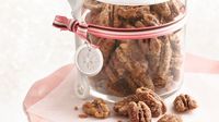 Brown sugar, butter and maple syrup sweetly coat pecans that are perfect for the candy dish or for gift giving.