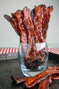 A recipe for Maple Candied Bacon : Crispy maple and brown sugar candied bacon that is the perfect combination of sweet and salty!