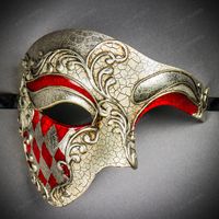 Style: Phantom Of The Opera Venetian Masquerade Half Face Mask Fancy And Impressive Masquerade Cosplay For Your Prom, Party, Ball, Dance, Rave, Disco, Masquerade Party, Halloween, Burning Man, Venice Festival, Mardi Gras. Mask Is Handcrafted With High-Quality Durable Crackle Paint Texture. Fine Texture Surface With Attractive Hand-Painted Gold Linings. Mask Is Painted With The Vintage Craking And Jester Pattern In Gold And White. This Half-Face Phantom Of The Opera Mask Style Is One Of The Most