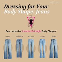 PART 3: FINDING THE PERFECT JEANS FOR YOUR BODY SHAPE Here’s how to choose the most flattering jeans for your body shape. 👇👇👇 Pear (Triangle) Shapes: Opt for jeans that highlight your waist and elongate your legs, like high-waisted bootcut or flared styles. Avoid jeans that draw attention to your hips. Inverted Triangle (Apple) Shapes: Go for jeans that add volume to your lower half, such as wide-leg or boyfriend jeans. This will help balance your broader shoulders. Hourglass (Curvy) Shap...