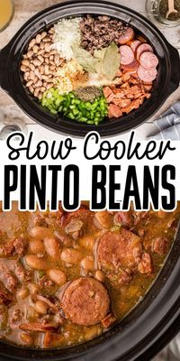 Slow cooker pinto beans that are cooked low and slow all day to give the best intensely southern flavored bowl of pinto beans and rice that you could possibly get. This pinto beans recipe is a family favorite for us, we cook it at least once every 1-2 weeks.