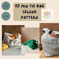 10-Minute Tie-Up Bag Sewing Pattern - Digital Download Looking for a quick and easy sewing project? This 10-minute tie-up bag sewing pattern is perfect for beginners! Whether you need a produce bag, knitting bag, makeup bag, trick-or-treat bag, or even a sourdough bag, this versatile pattern has you covered. Designed for modern sewing enthusiasts, this pattern can be printed at home or used with a projector for convenience. Features: Quick and Easy: Complete this project in just 10 minutes! Begi