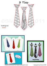 Three Ties on Craftsuprint designed by Silvia Griffin - Many variations possible with this easy to cut and quick to make pattern. Great for all your males in your family or circle of friends. - Now available for download!