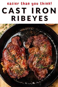 Cast Iron Skillet Ribeyes made to perfection. Weeknight dinners made easy. Simple recipe in just 30 minutes. Thinly sliced with garlic butter. Pan seared method beef dinner. Easy beef dinner great for the whole family!