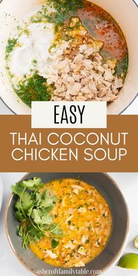 Here's one of my favorite soup recipes to make for a weeknight meal or easy lunch! If you like Thai food, you'll love this yummy Thai chicken soup with coconut, lime, and cilantro! This simple and delicious Thai soup is one of the best Asian chicken soup recipes ever!