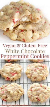 Vegan White Chocolate Peppermint Cookies (Gluten-Free, Allergy-Free) | Strength and Sunshine | The perfect holiday cookie recipe that tastes just like Christmas! These Vegan White Chocolate Peppermint Cookies are gluten-free, allergy-free, and full of dairy-free white chocolate chips and crushed peppermint candies! Easy and delicious, they're a fun addition to your seasonal cookie swap and dessert platters! #cookies #christmascookies #christmasrecipes #vegancookies #whitechocolate #peppermint