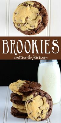 Brookies- a combination of two favorites, brownies and chocolate chip cookies, all rolled into one! #brookies #brookiecookies #chocolatecookies #creationsbykara #chocolatechipcookies