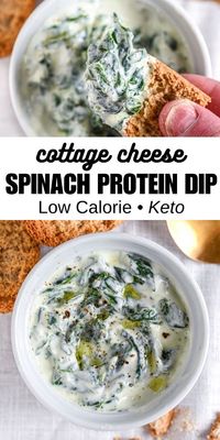 This cold Spinach Dip Recipe is quick and easy to make in just 10 minutes. With cottage cheese and fresh spinach, this no bake dip is perfect for party snacks, light appetizers, and weekly dinners. Healthy, high protein, low calorie and keto - a crowd pleaser!