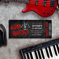 One Rocks - Rocked One year - Rock and Roll 1st birthday Invitation Canva Template - Purchase, edit and print after few minutes Whats included  - PDF file with simple instruction to download template  - 7x3 inch Ticket Invitation Template How it works  1. Purchase on Etsy    A PDF file will be available to download after  purchasing   2. Access the Canva template either on mobile phone or PC using Canva Free Account  Link for the Invitation template is in the  downloaded PDF file  3. Edit the te