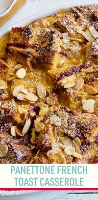 Recipe of the Day: Panettone French Toast Casserole 😋 Finally, a delicious use for the ubiquitous holiday cake that everyone loves to give but no one seems to eat. Panettone's raisins, citron and pine nuts make this rich, custardy breakfast just right for special occasions. If you want to enjoy this dish on Christmas, you can assemble it the day before and refrigerate it overnight, so it’s ready to bake in the morning.