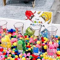 Jamie White on Instagram: "The Color Monster 🌈 Our preschoolers LOVE this book. We have the pop-up version, but we had to replace it last year because they read it to pieces.  Last August, we learned about emotions. So this sensory table is the perfect center! 🤩 ❓️Where did you get all those pom-poms? *Craft stores, Dollar Tree, from Discount School Supply ❓️Where did you get those plastic vases? *They are plastic wine carafes from Party City ❓️Where did you get those labels? *I made them. Comment "LABEL" if you'd like a link to them for free! 👋  #PreschoolTeacher #PlayMatters #PlayMore #PlayIsEnough #PreKTeachers #PlayBasedLearning #EarlyChildhoodEducation #PreschoolTour #LearningThroughPlay #PreschoolActivities #PreKClassroom #PreschoolPlay #ChildhoodEducation #TeacherTips #PreschoolI