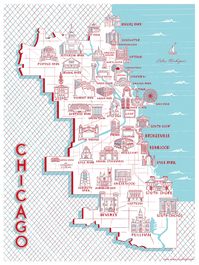 Chicago Map of Landmarks (18" x 24") | Building Drawings and Chicago Prints